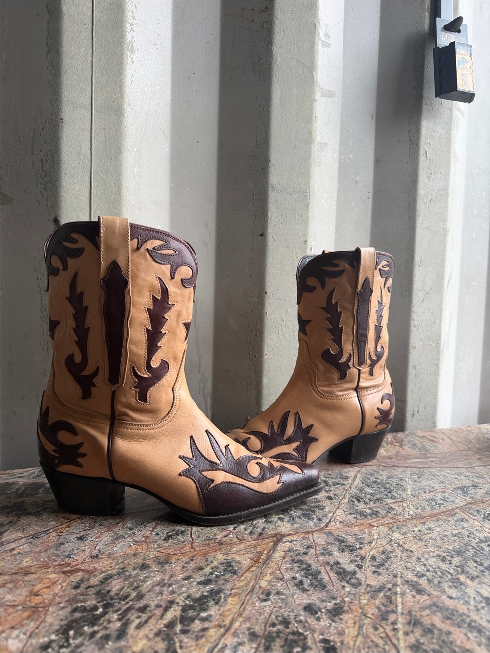 Women's Tan and Dark Brown Western Embroidered Leather Boots
